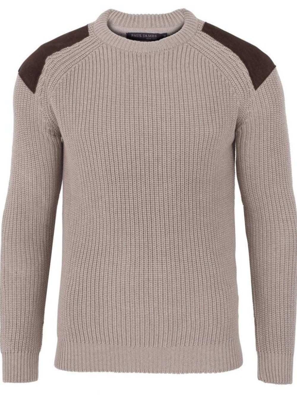 Paul James Tan Color Block Shoulder Crewneck Sweater/2925